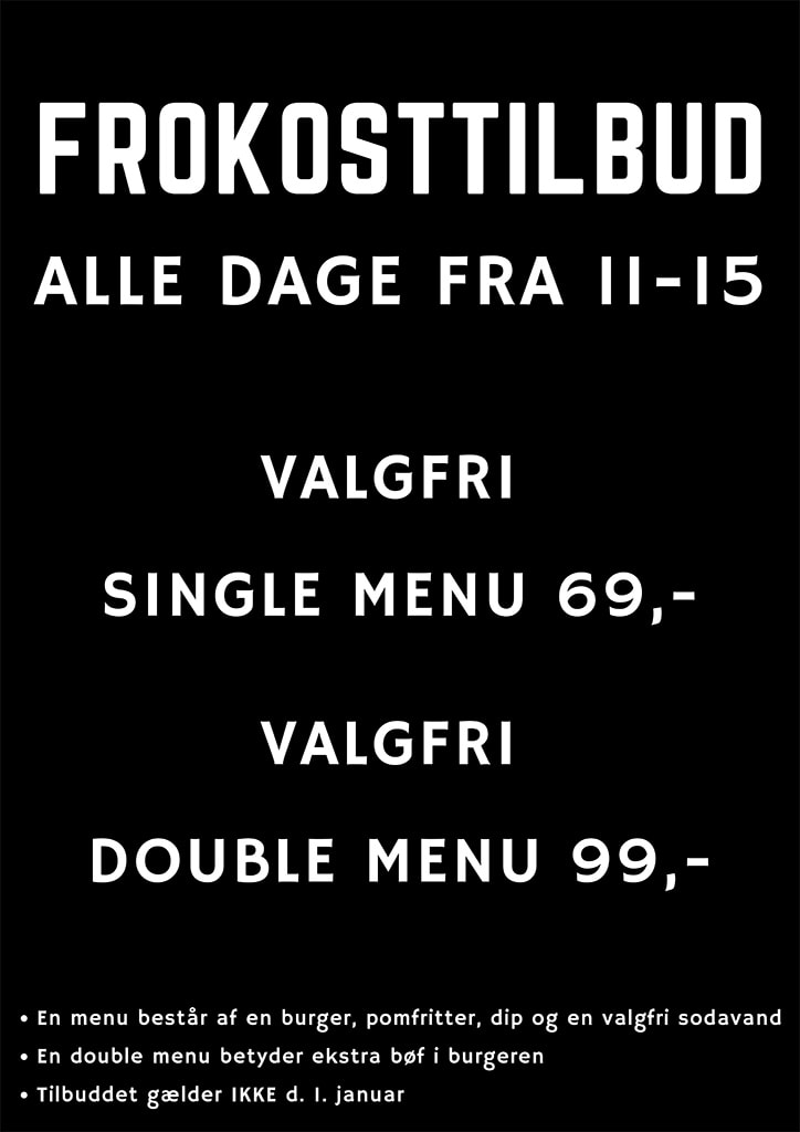 Kødstaden Burger Joint Trøjborg - frokosttilbud menukort